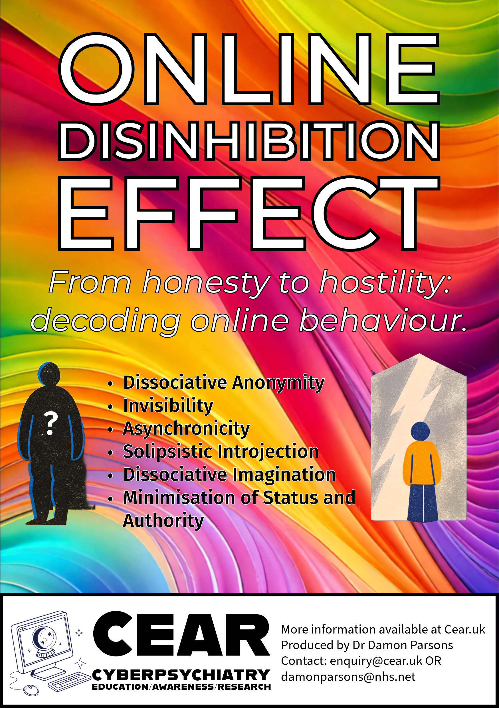 Front cover of leaflet explaining the online disinhibition effect, outlining the psychological factors that influence user behavior in anonymous digital environments.